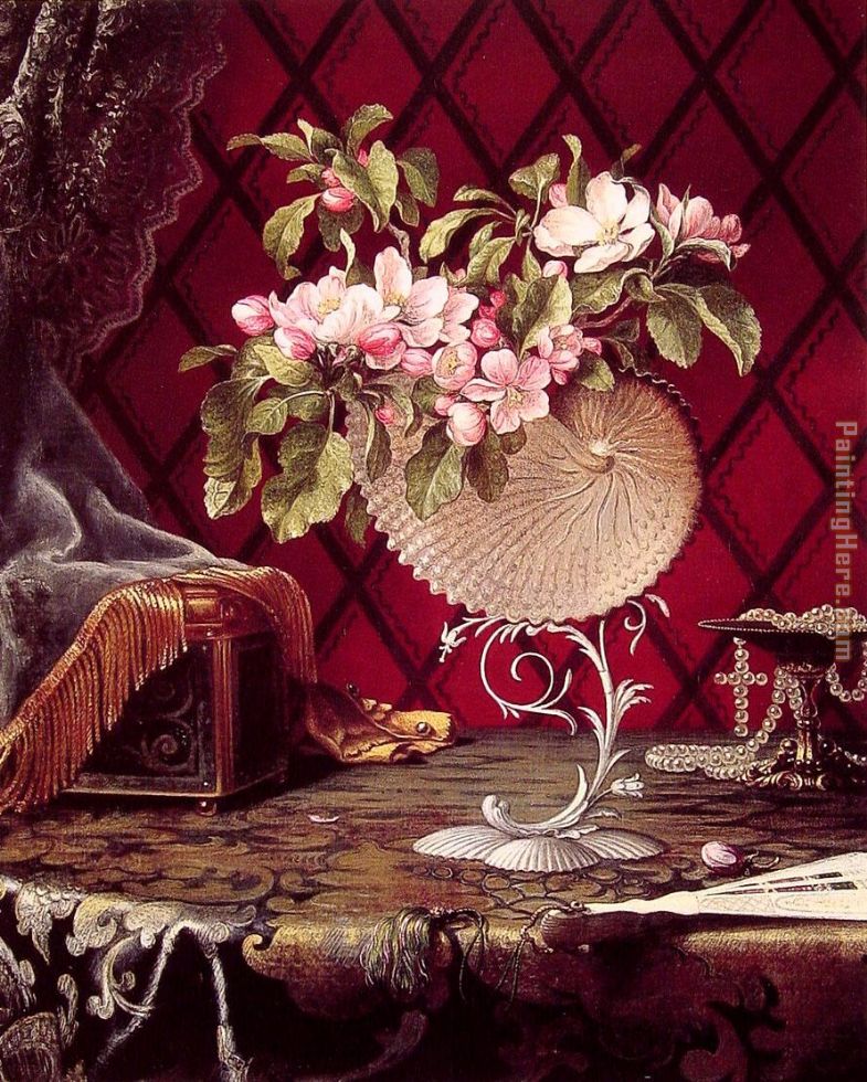 Still Life with Apple Blossoms in a Nautilus Shell painting - Martin Johnson Heade Still Life with Apple Blossoms in a Nautilus Shell art painting